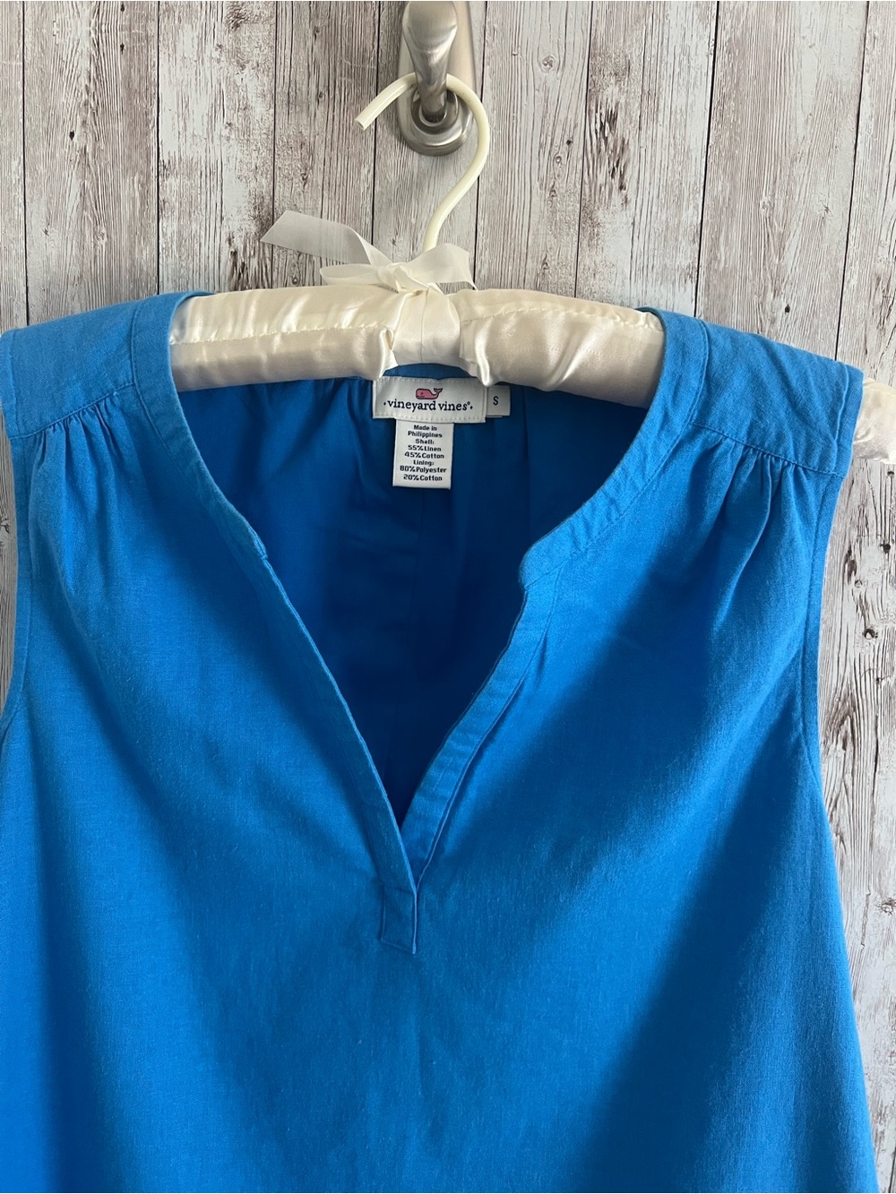 Vineyard Vines Sleeveless Split-Neck Bright Blue Linen Cotton Tank Small - Picture 3 of 4